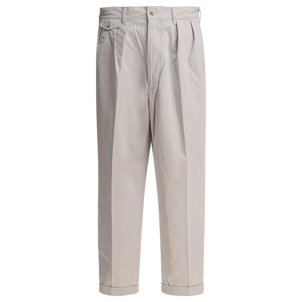 BEAMS PLUS Pleated Cotton Twill Trousers Men GREY Pants